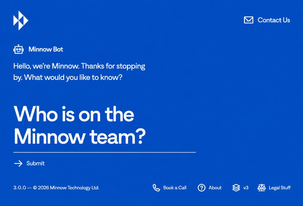 Screenshot of the Minnow website contact and Minnow Bot page